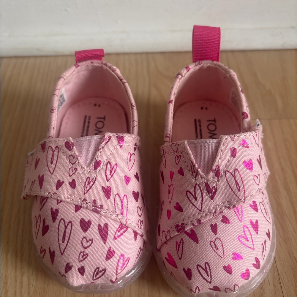 TOMS Tiny Alpargata Pastel Pink Foil Hearts Print Canvas Shoe
